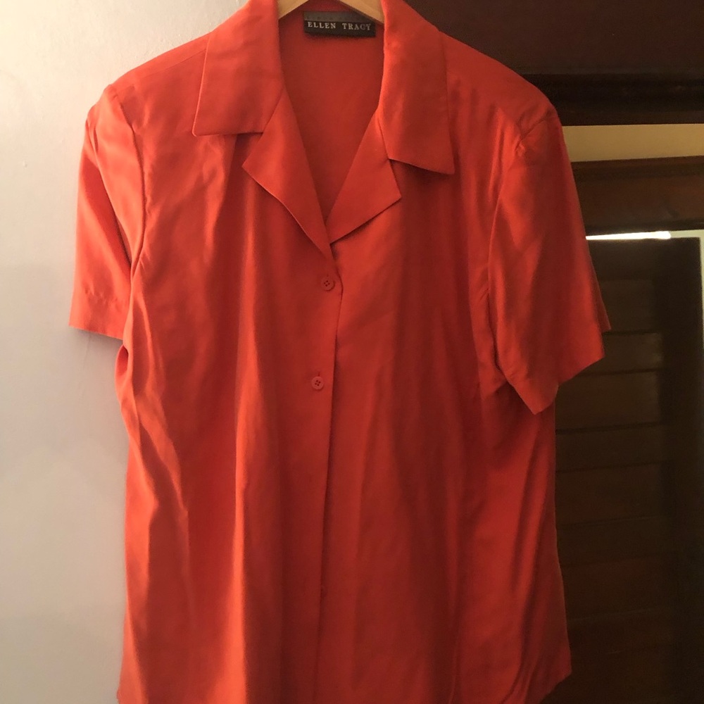 Vintage Ellen Tracy Short-Sleeve Button-Front Camp shirt silk today Sz 10